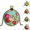 Rose Flower Glass Cabochon Vintage Bronze Necklace