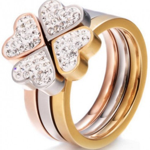 Heart Nickle Crystal Clover Rings For Women