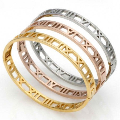 18K Rose Gold Bangle Stainless Steel Cuff  Bracelets