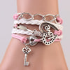 Infinity Bracelet White Pink Leather with Lock Key