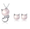 Silver Rose Crystal Pink Cat Children Jewelry Sets for Girls