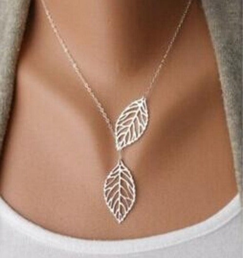 Two Leaf Pendants Necklace Chain