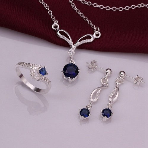 Sterling Silver Jewelry Sets Blue Crystal